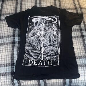 Men's Black Graphic Tee with Grim Reaper Design